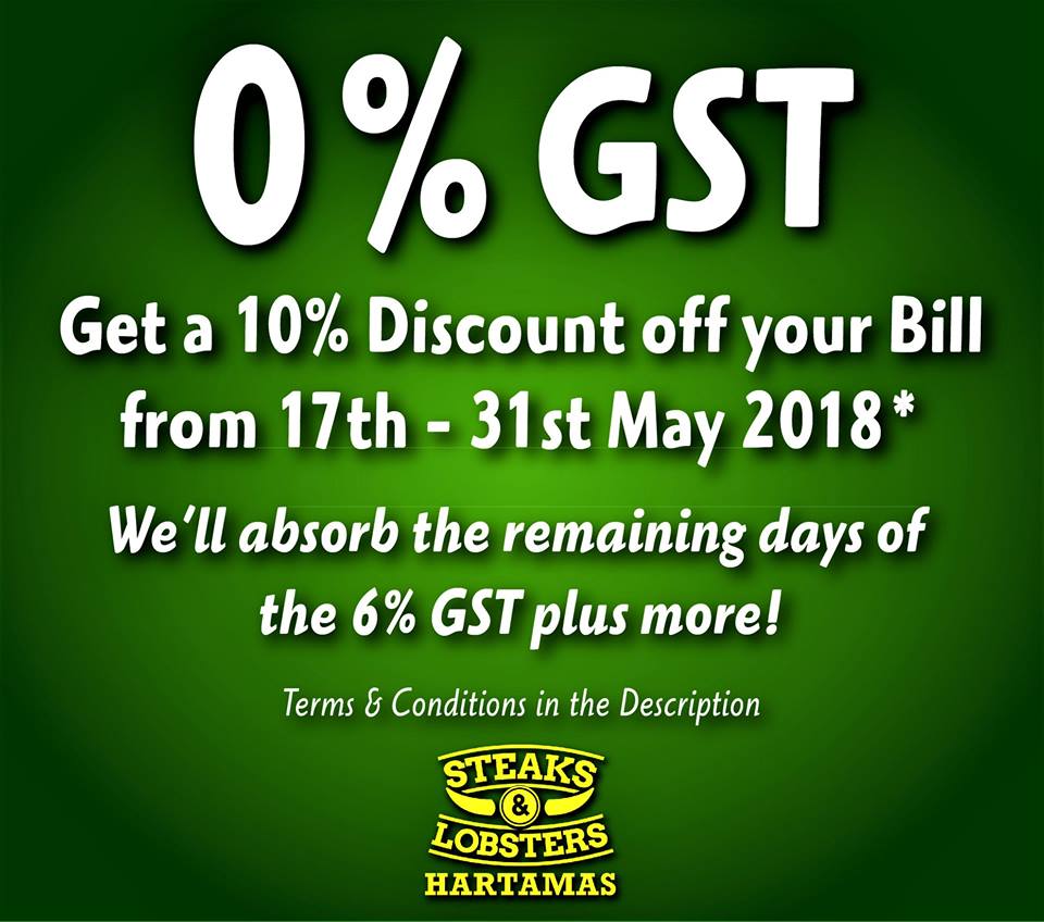 Steaks and Lobsters Valid till 31 May.